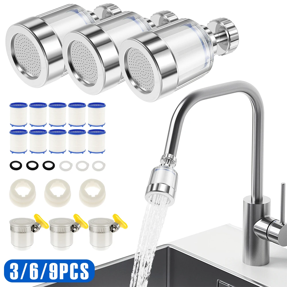 3-9Pcs Universal Faucet Water Filter Stainless Steel Sink Water Filter 360° Rotating Versatile Sink Filter for Kitchen Bathroom