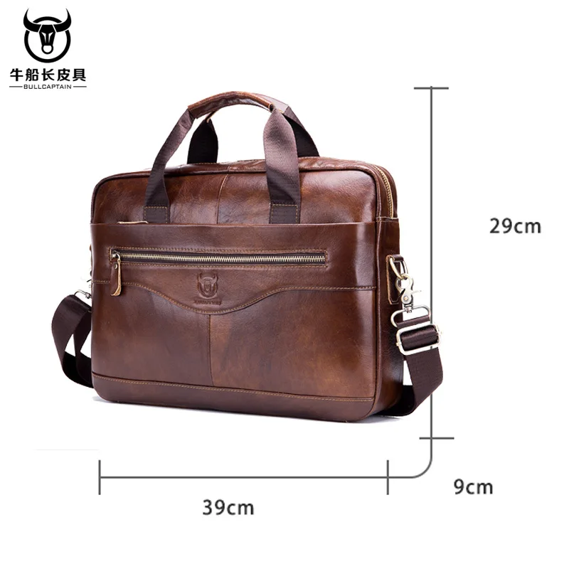 BULLCAPTAIN 2024 New Real Leather vintage men's messenger bag/casual Business bag Fashion cowhide male commercial briefcase