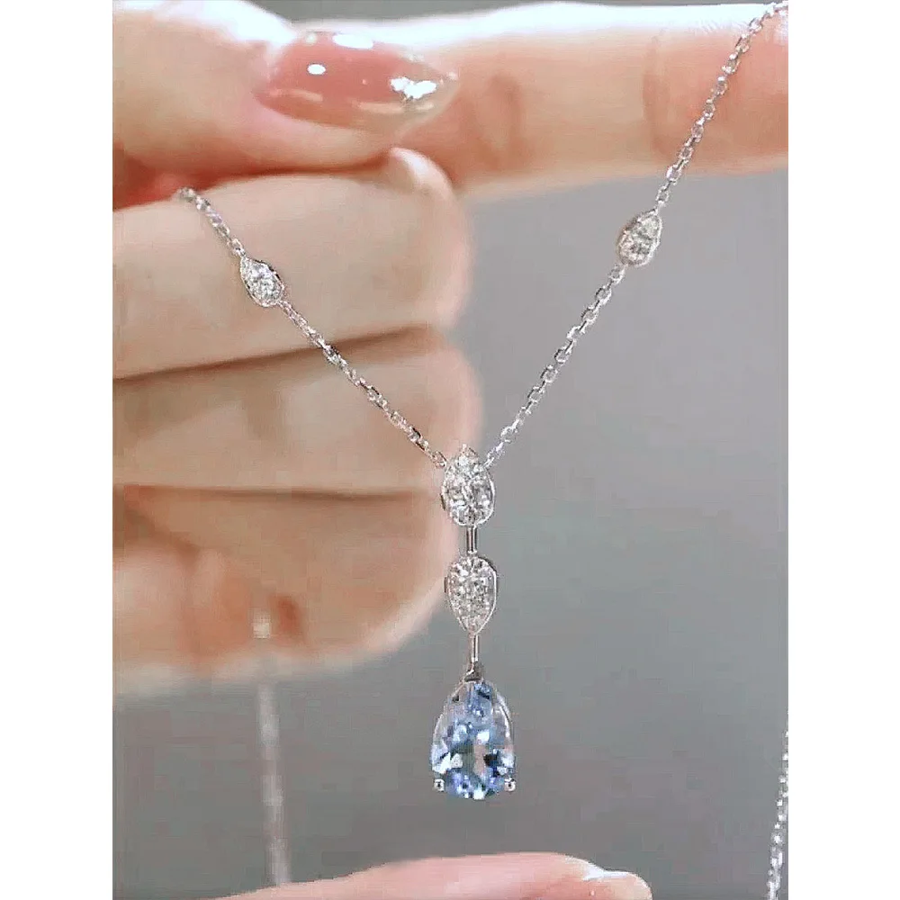 Solid 925 Sterling Silver Pear 5CT Blue Sapphire Citrine White Sapphire Gemstone Women Necklace Pendant Jewelry Wholesale