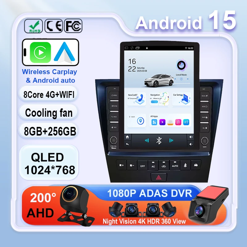 Autoradio Per LEXUS GS300 GS350 GS 400H 2004-2011 Navigazione GPS Multimediale carplay Auto Android 15 WIFI 4G 2din 9.7 pollici