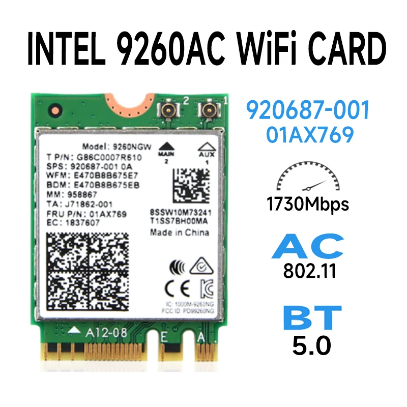 Dual Band Wireless-AC 9260NGW 9260NGW INTEL 9260 NGFF 802.11 ac WiFi Card + Bluetooth NGFF 2.4G / 5G Gaming W