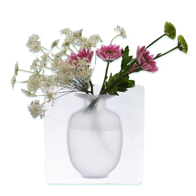 Traceless Wall Vase Magic Rubber Silicone Sticky Vase Wall Hang Flowers Wall Stickers Pot Home Decor Hydroponic Plant 6