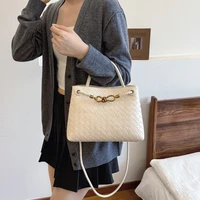 Women's Solid Color Plaid Texture Large Capacity Daily Travel Handbag Shoulder Bag 2