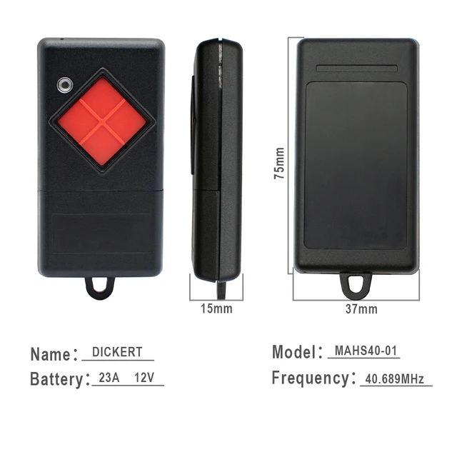 Remote Control 40 mhz DICKERT 1 Button 40.685MHz MAHS40-01MAHS40-04 Garage Door Opener Transmitter Replacement 5