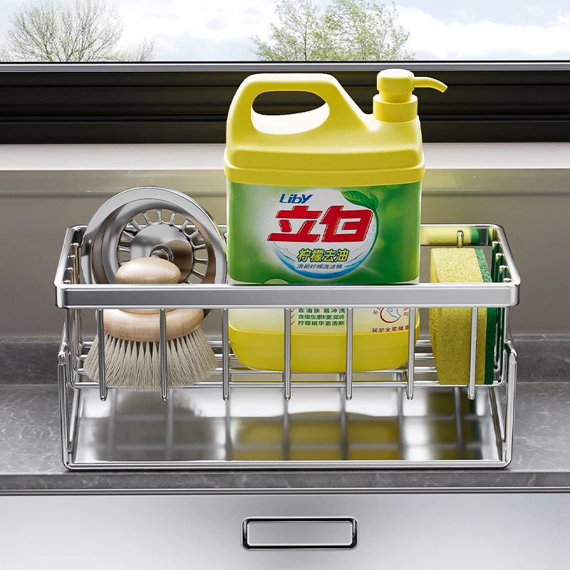 304 Stainless Steel Kitchen Sink Organizer Sponge Brush Soap Holder