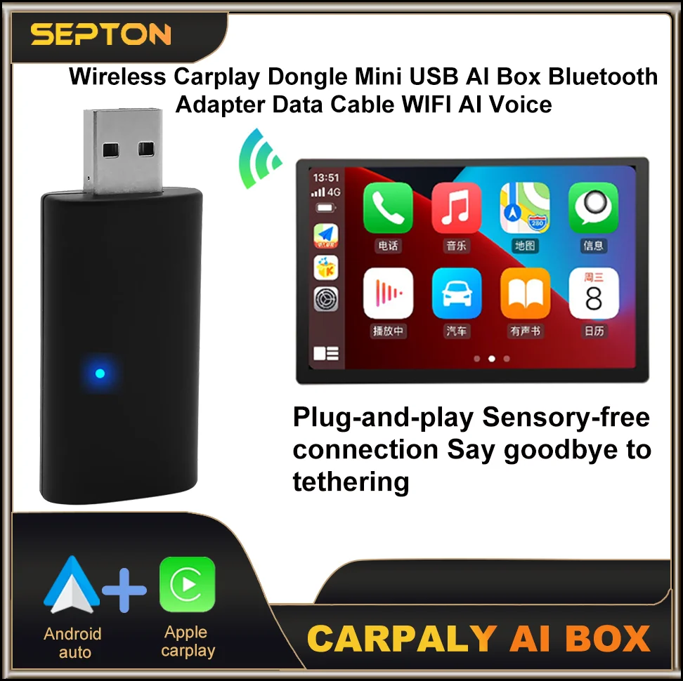 

SPETON Wireless Carplay Dongle Mini USB Al Box Bluetooth Adapter Data Cable WIFI Al Voice for Original Wired to Wireless Carplay