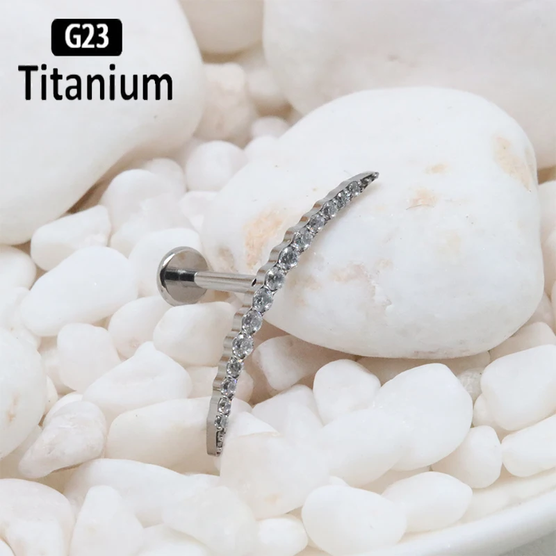 G23 Titanium 16G Cartilage Stud Women's Earrings Septum Piercing Zircon falcate Ear Lobe Tragus Helix Lip Rings Labret Jewelry