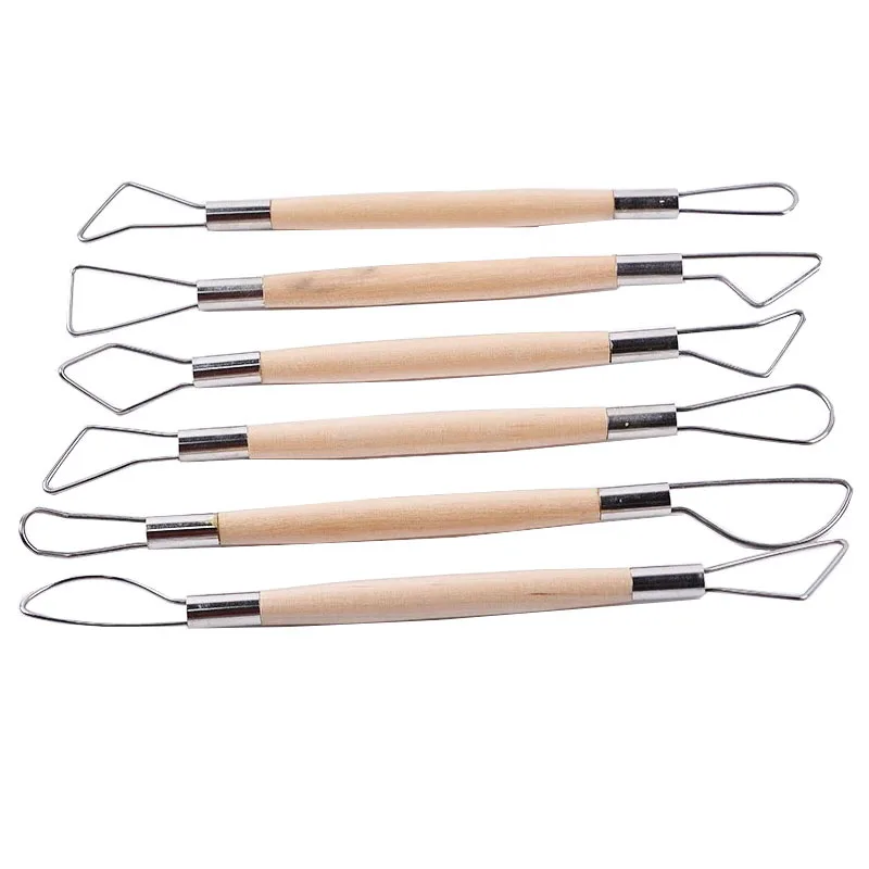 

6pcs Wood Handle Wax Pottery Clay Sculpture Carving Tool DIY Craft Set Wood Knife Wood Handle Sculpture Carving Wax Tool