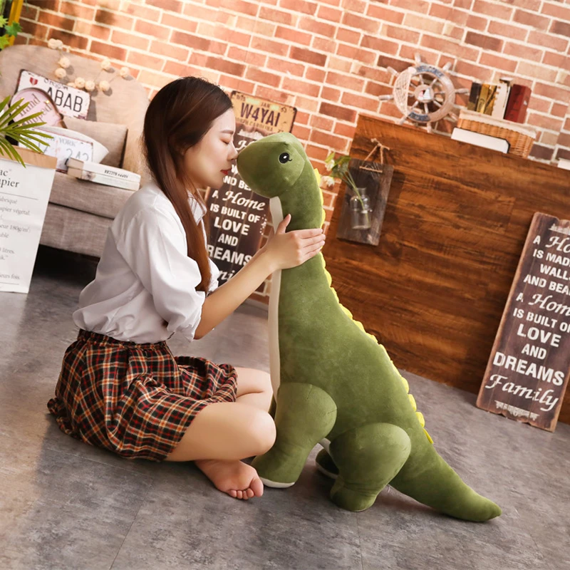 Peluche Dinosauro Gigante 80 Cm - Verde Morbido, Cuscino Corpo E Compagno Di Giochi Per Bambini E Ragazzi