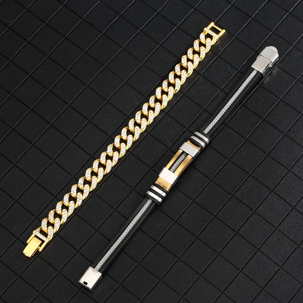 Golden Luxury Brand Quartz Wristwatch Male Diamond Bracelet Set Gift for Boyfriend Fashion Square Dial Design Relogio Masculino 4 Golden Luxury Brand Quartz Wristwatch Male Diamond Bracelet Set Gift for Boyfriend Fashion Square Dial Design Relogio Masculino 4