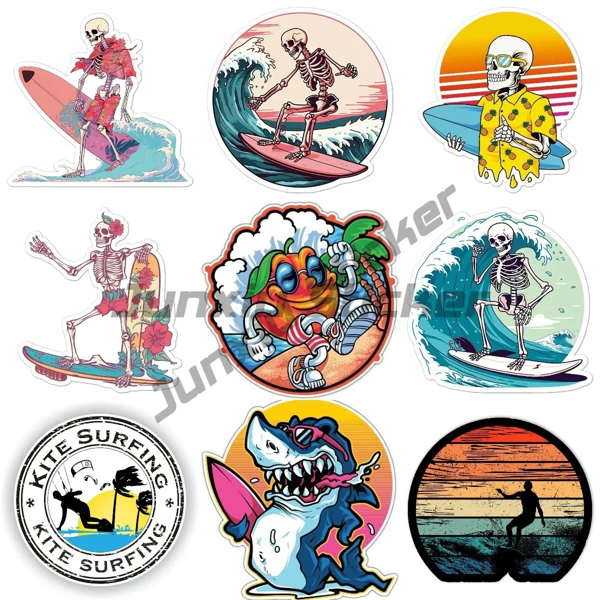 

Surf Skeleton Skeleton Beach Surf Hibiscus Skeleton Car Stickers for Car, Laptop, Notebook, Van Surfboard Snowboard Decor Decal