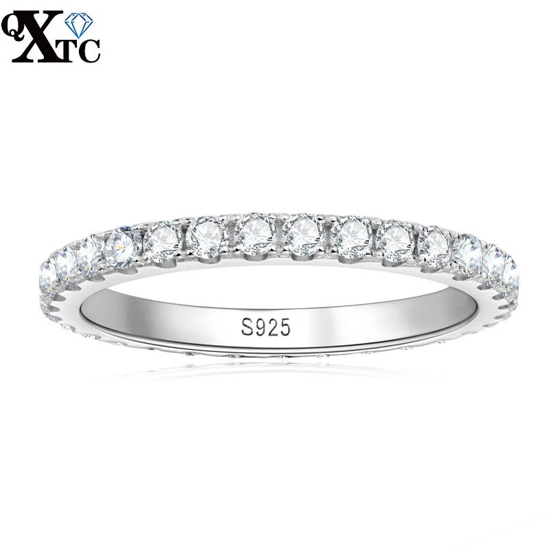 

QXTC 2mm D Color Moissanite Eternity Wedding Band Original 925 Sterling Silver White Gold Stackable Rings Women Girl Wholesale