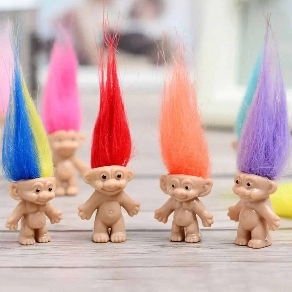 5Pcs Mini Troll Dolls Anime Action Figure Colorful Hair Family Members Models Collection Kids Toys for Children Gift Nostalgic - Bilde 2