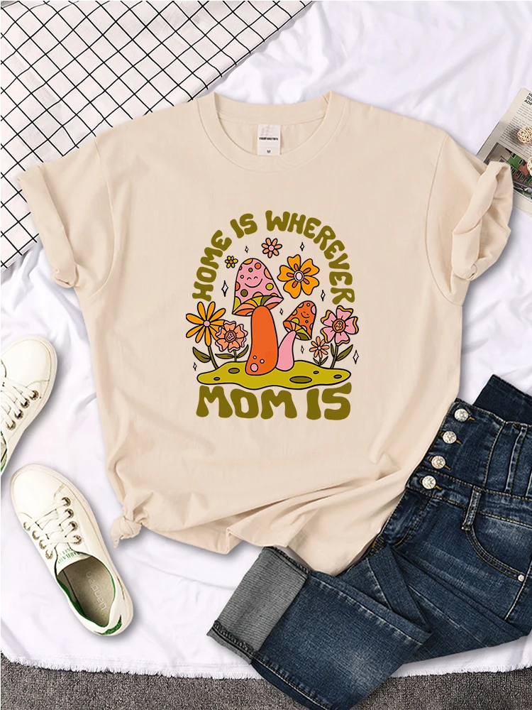 

Home Is Wherever Mom Is Mushroom Flower Tshirt Fashion Essential Clothes Short Sleeve Comfortable T-Shirt Breathable Women Tee