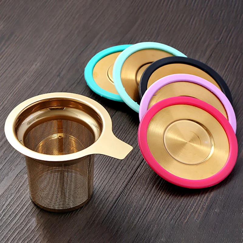 1Pcs Gold Reusable Stainless Steel Tea Strainer Mesh Infuser Basket Loose Tea Leaf Infusers Herb Filter for Mug Teapot Teaware