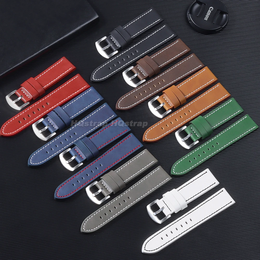 Premium Universal Leather Watch Strap with Steel Buckle – Versatile Wristband Replacement