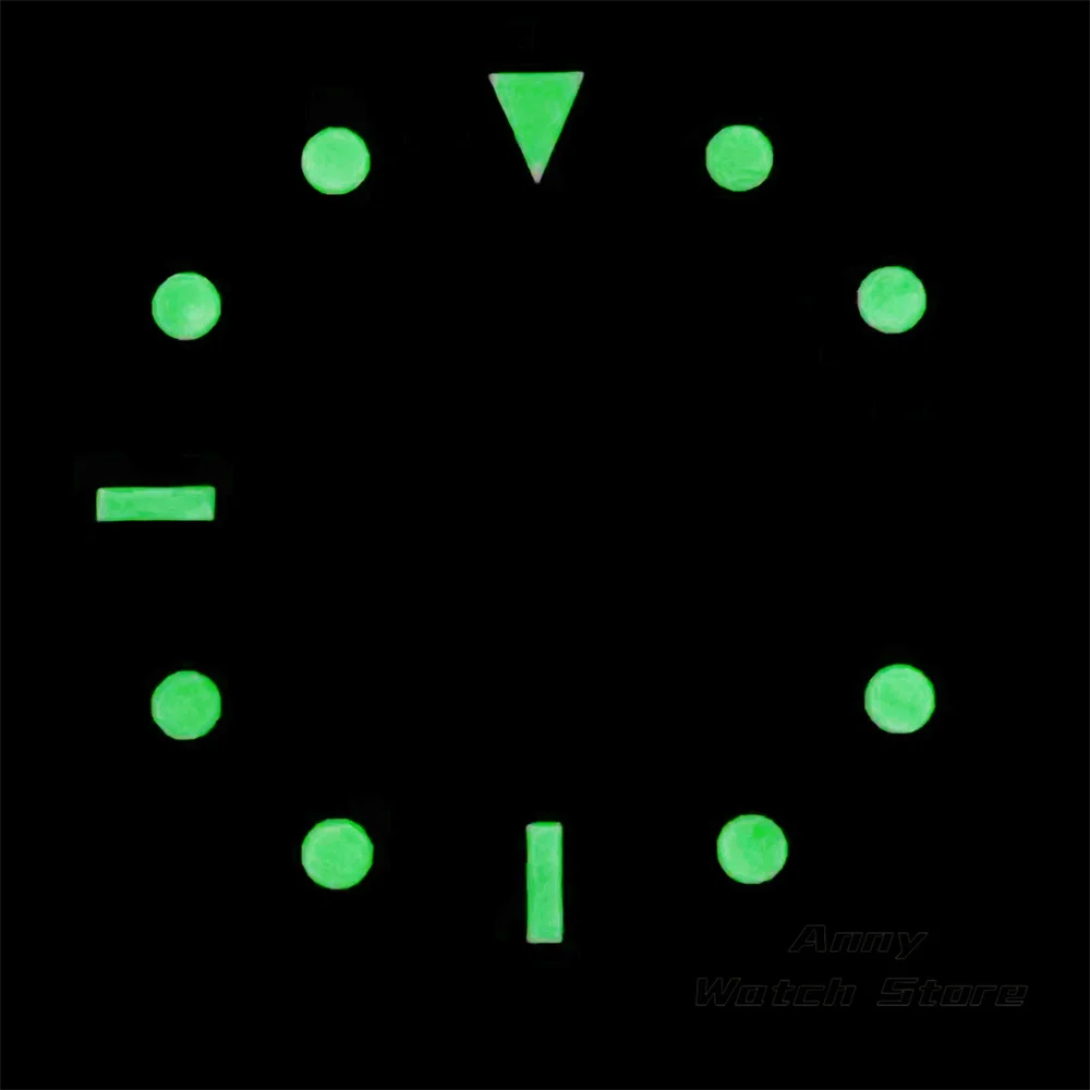 Vintage 29mm Watch Dial with Black, Brown, and Dark Blue Design Featuring Rose Gold Edging and Green Luminous Markers