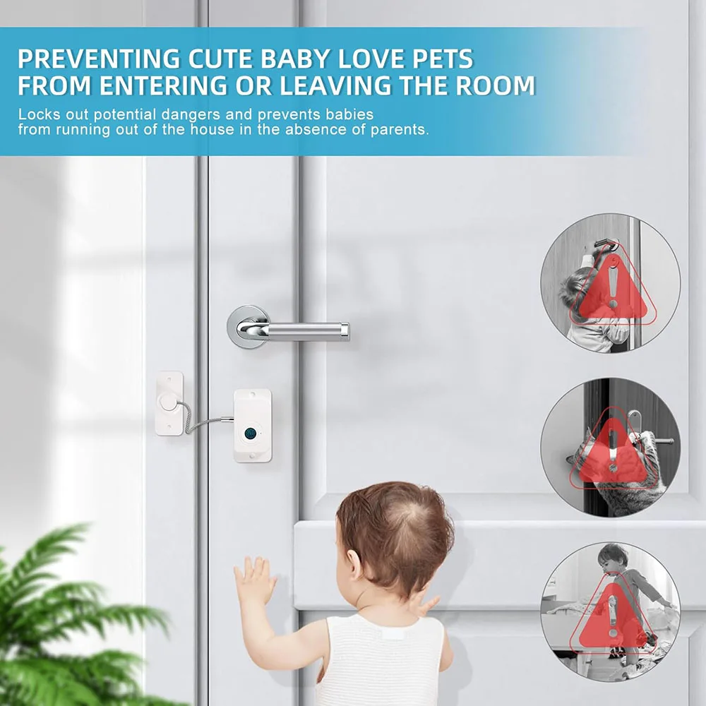 Rechargeable Fingerprint Lock Child Safety Lock Cabinet Fridge Drawer Door Stainless Steel Cable Protection Home Security