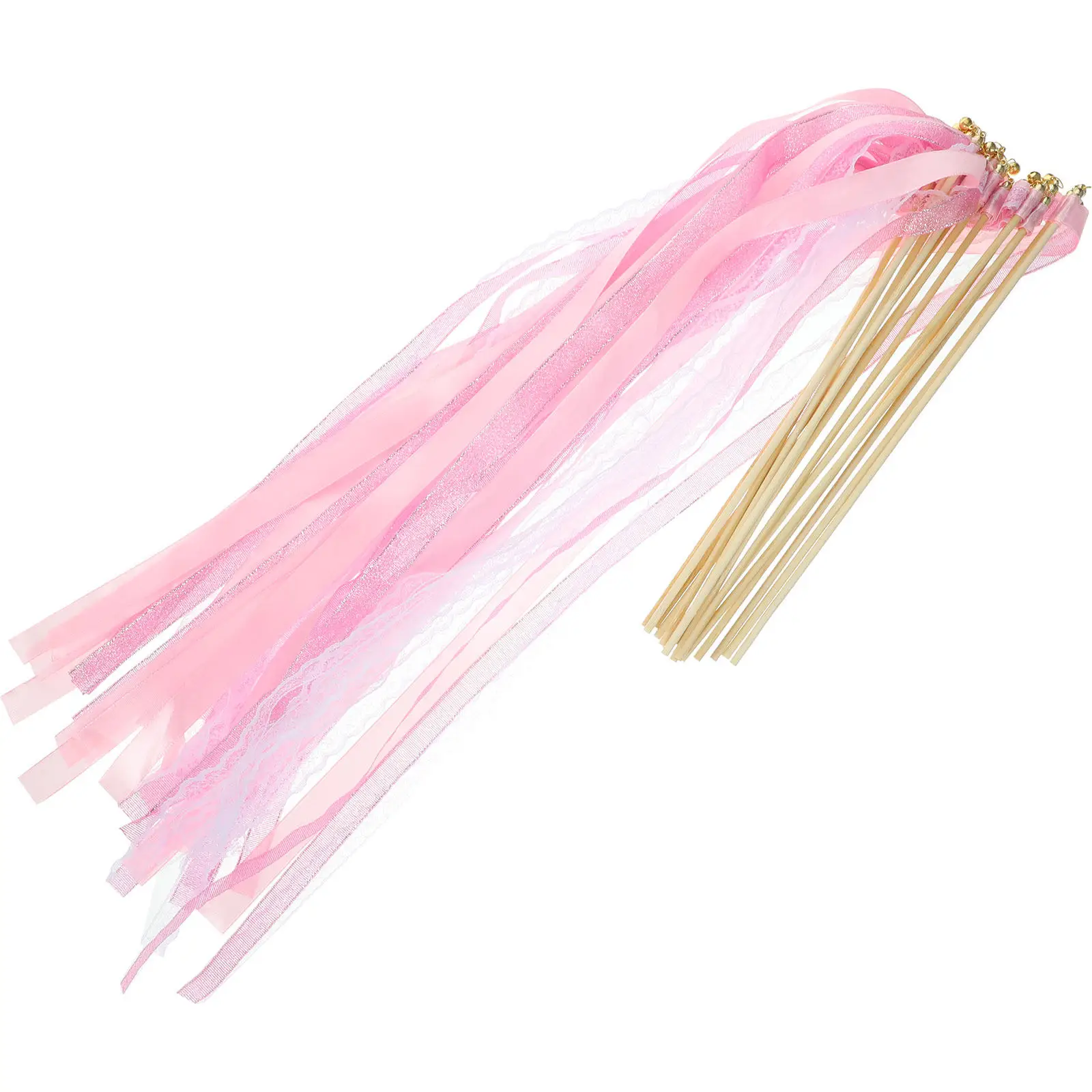 30Pcs 웨딩 요정 지팡이 리본 스틱 벨 우아한 휴대용 스트리머 파티 장식 생일 웨딩 이벤트