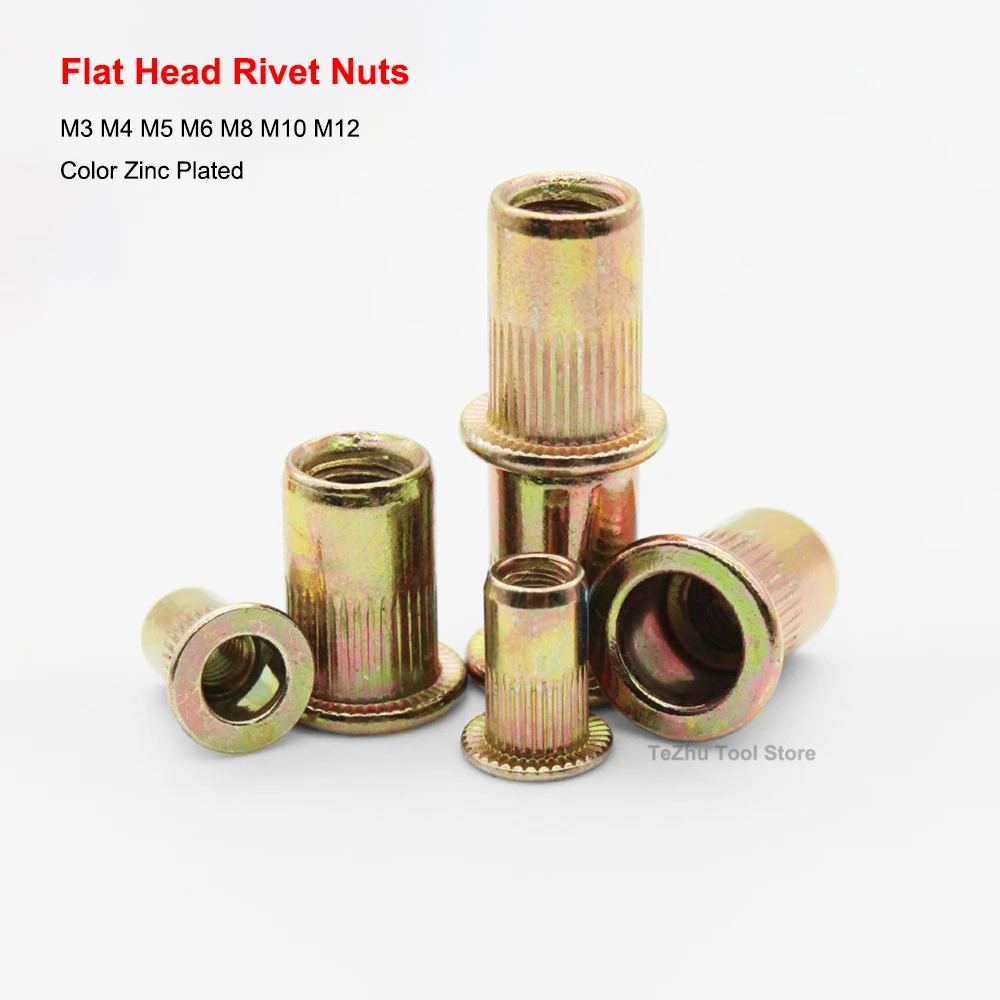 

Rivet Nuts Carbon Steel M3 M4 M5 M6 M8 M10 M12 Flat Head Rivet Nuts Hardware Multi Sizes Insert Rivet Nuts