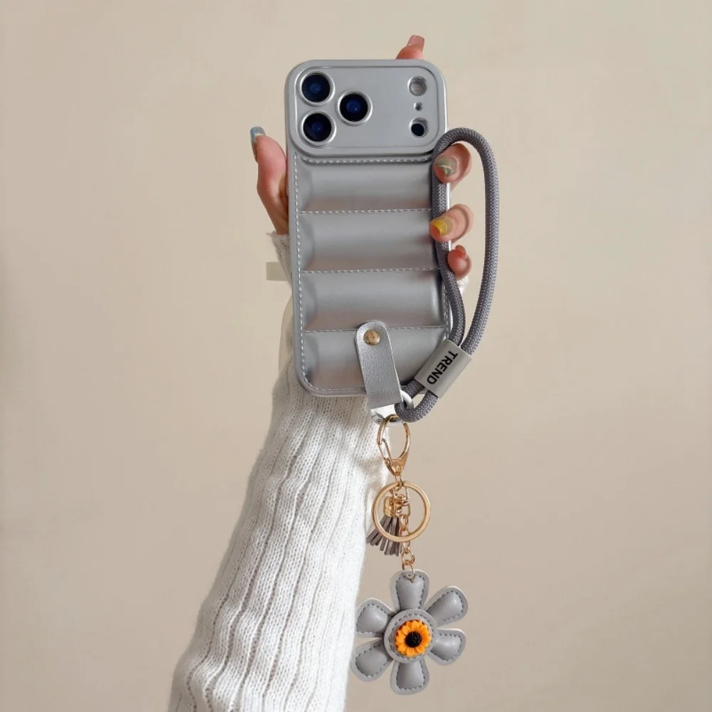 Sunflower Pendant Lanyard Case with Wrist Strap - Shockproof Soft Down Jacket Cover