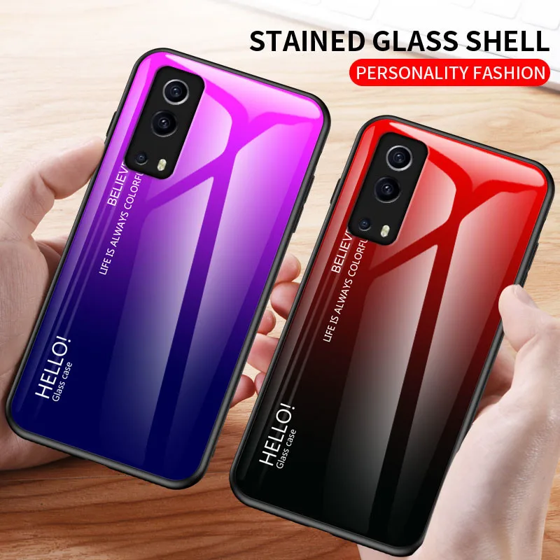 Gradient Tempered Glass Back Cover with Soft Silicone TPU Bumper - Slim Protective Case