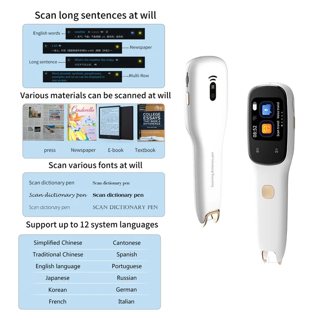 BOELEO dizionario traduzione penna Scanner scansione testo lettura  traduttore Scanner multilingue riduzione del rumore penna di registrazione  - AliExpress