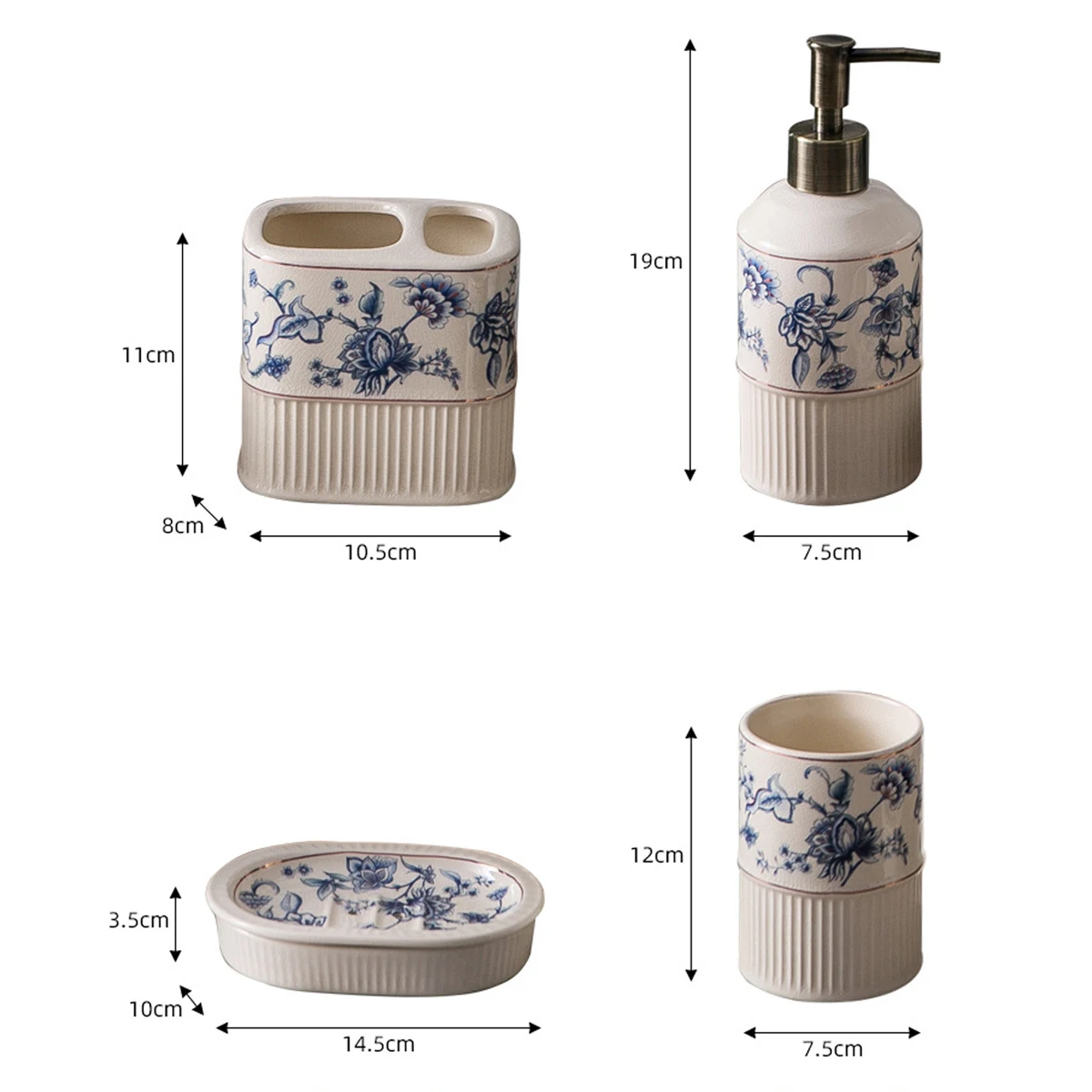 Ceramic Bathroom Toiletries Set 5-Piece Lotion Dispenser Soap Tray Mouthwash Cup Toothbrush Holder Bathroom Accessories Home Hotel Supplies Storage and Organization
