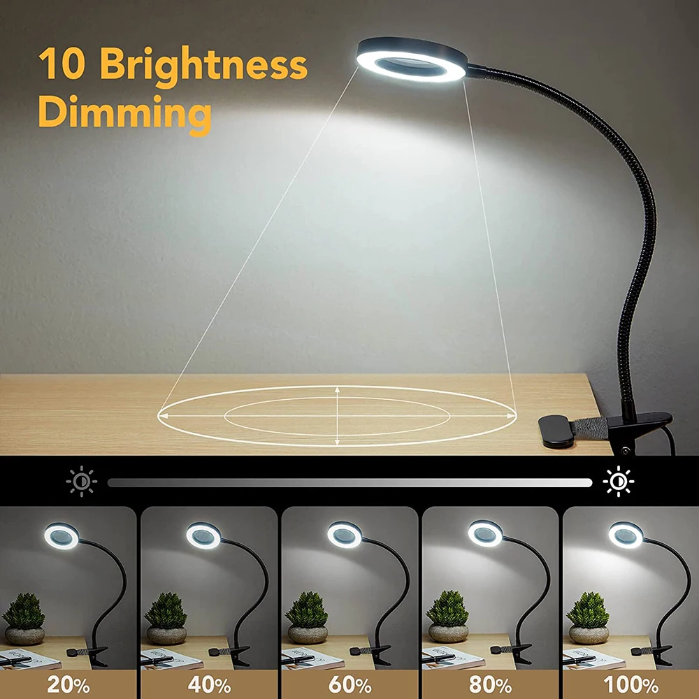 5X Magnifying LED Desk Lamp 3 Color Modes 10 Brightness Levels USB Powered Perfect for Diamond Painting Reading diamond painting
