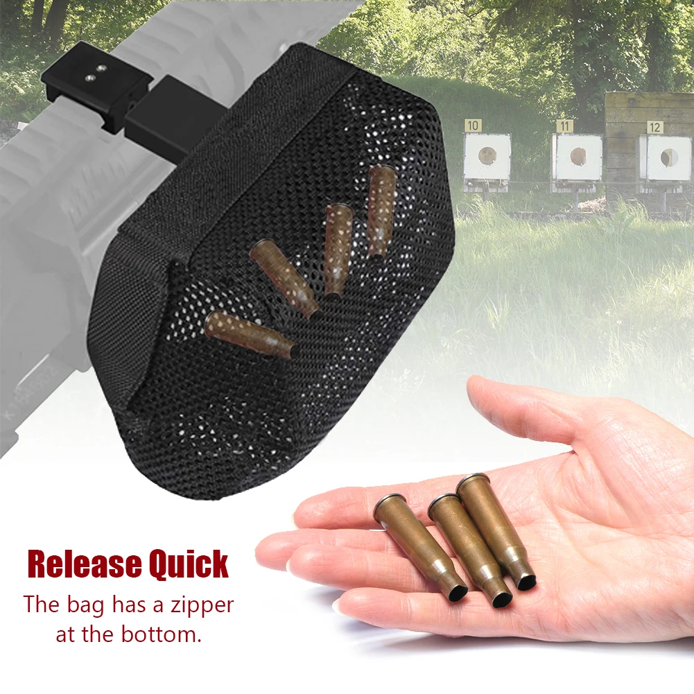 Outdoor Ammo Shell Bag Quick Release Brass Shell Catcher with Detachable Picatinny Nylon Mesh Bag for Airsoft Accessories
