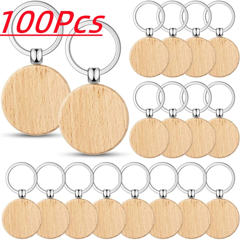 

100 шт., круглые деревянные брелки для ключей