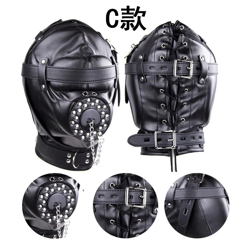 Maschera di bondage nera con manette in peluche fetish_voghion.com
