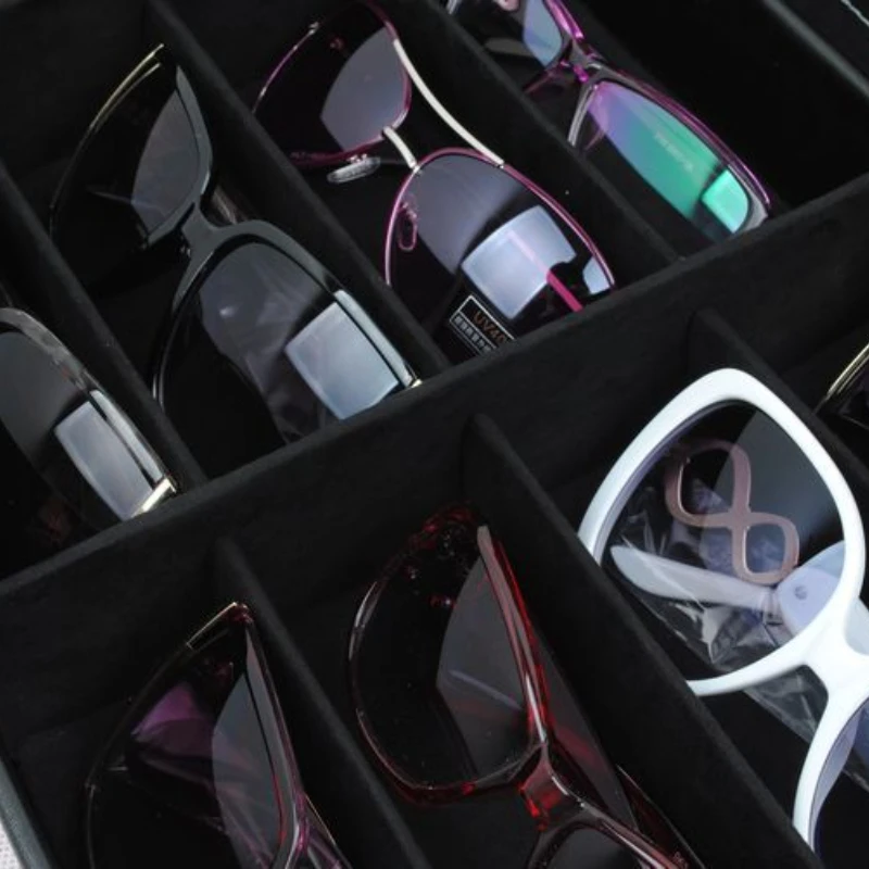 4/8 Grids Leather Sunglass Organizer Storage Case Glasses Box with  Magnet adsorption cover Eyeglasses Display Holder for Travel