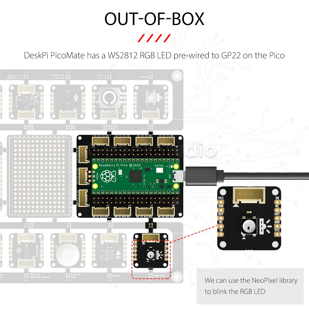 Placa de Expansão do Picomate de Deskpi para o Pico e o Pico da Framboesa com Cabeçalhos Pré-soldados do Pino aa Suporte da Bateria - Imagem 4