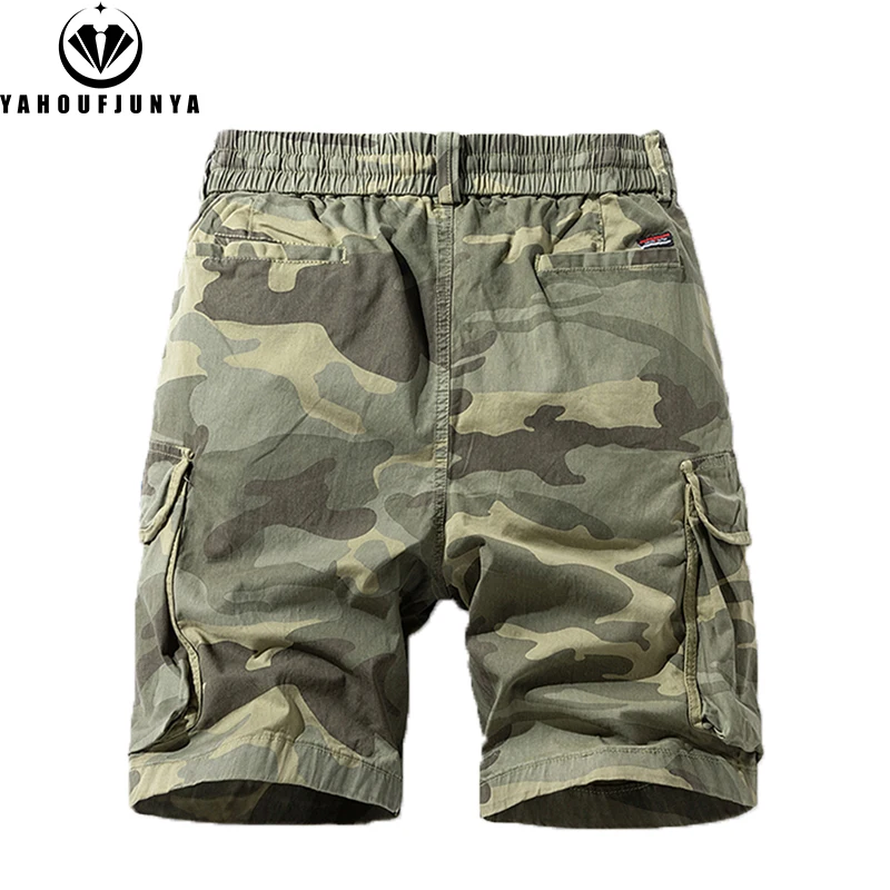 New Men Summer Outdoor Leisure Camouflage Comfortable Shorts Men Elastic Waist Loose Straight High-Quality Design Shorts Male 2