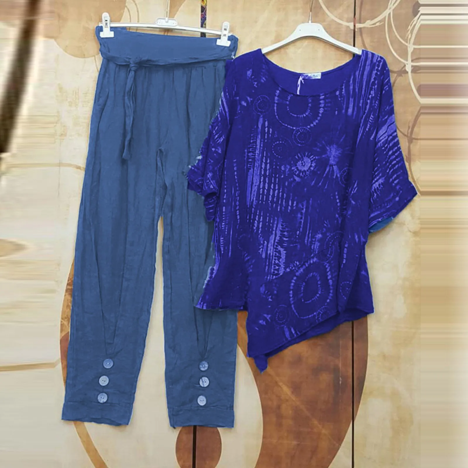 Summer Women Linen Blouse Pants Sets 2pcs Suit Casual Loose Tracksuit Vintage Oversize Blouse Linen Trousers Matching Sets