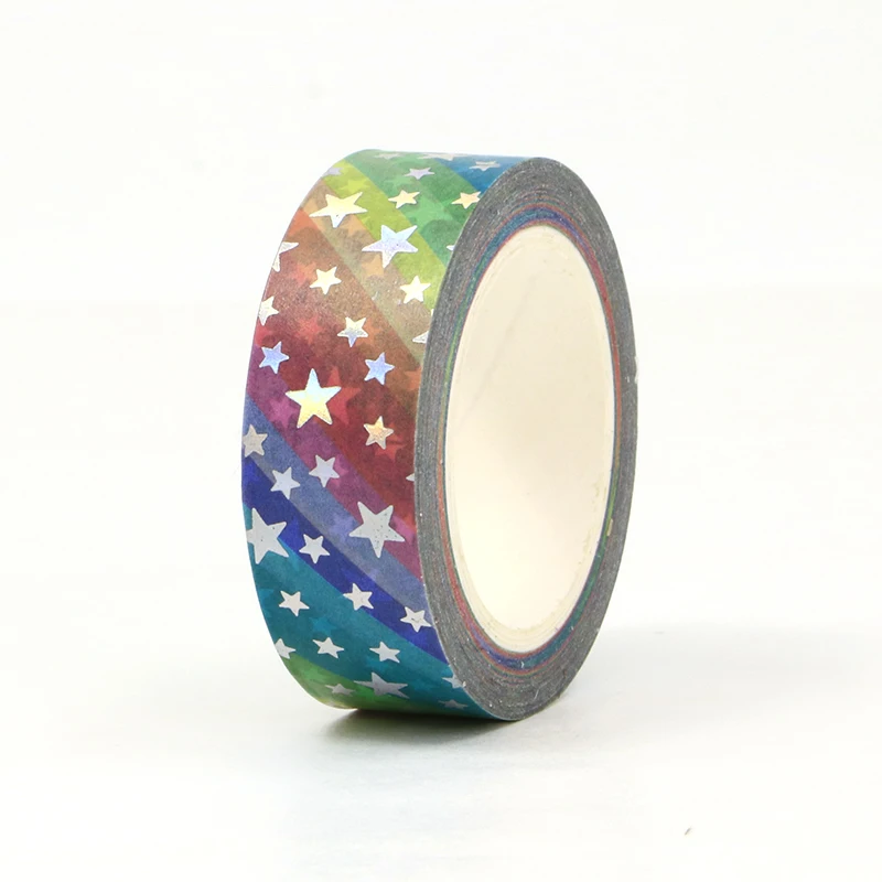 1PC. 10M Deco Silver Foil Rainbow Stars Washi Tape for Planner Scrapbooking Adhesive Stickers Masking Tape Cute Kawaii Papeleria 6