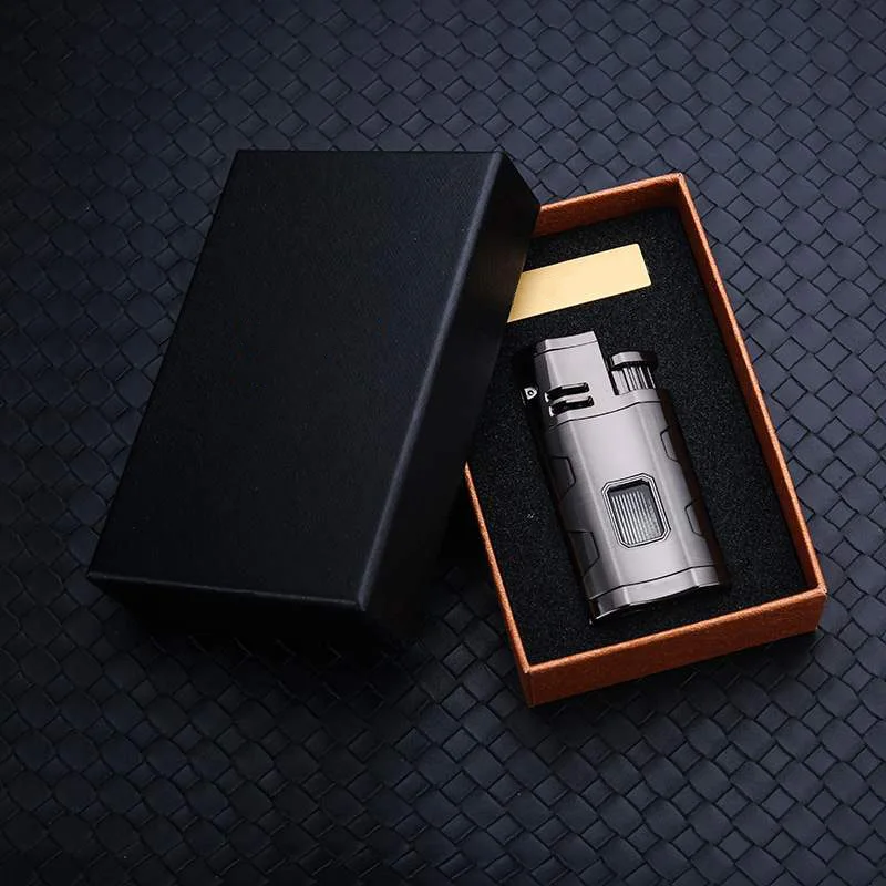 CIGARLOONG Cigar Lighter Three Straight Fire Windproof Titanium Gold Cigar Drill Boyfriend Creative Personality Trend Gift Box