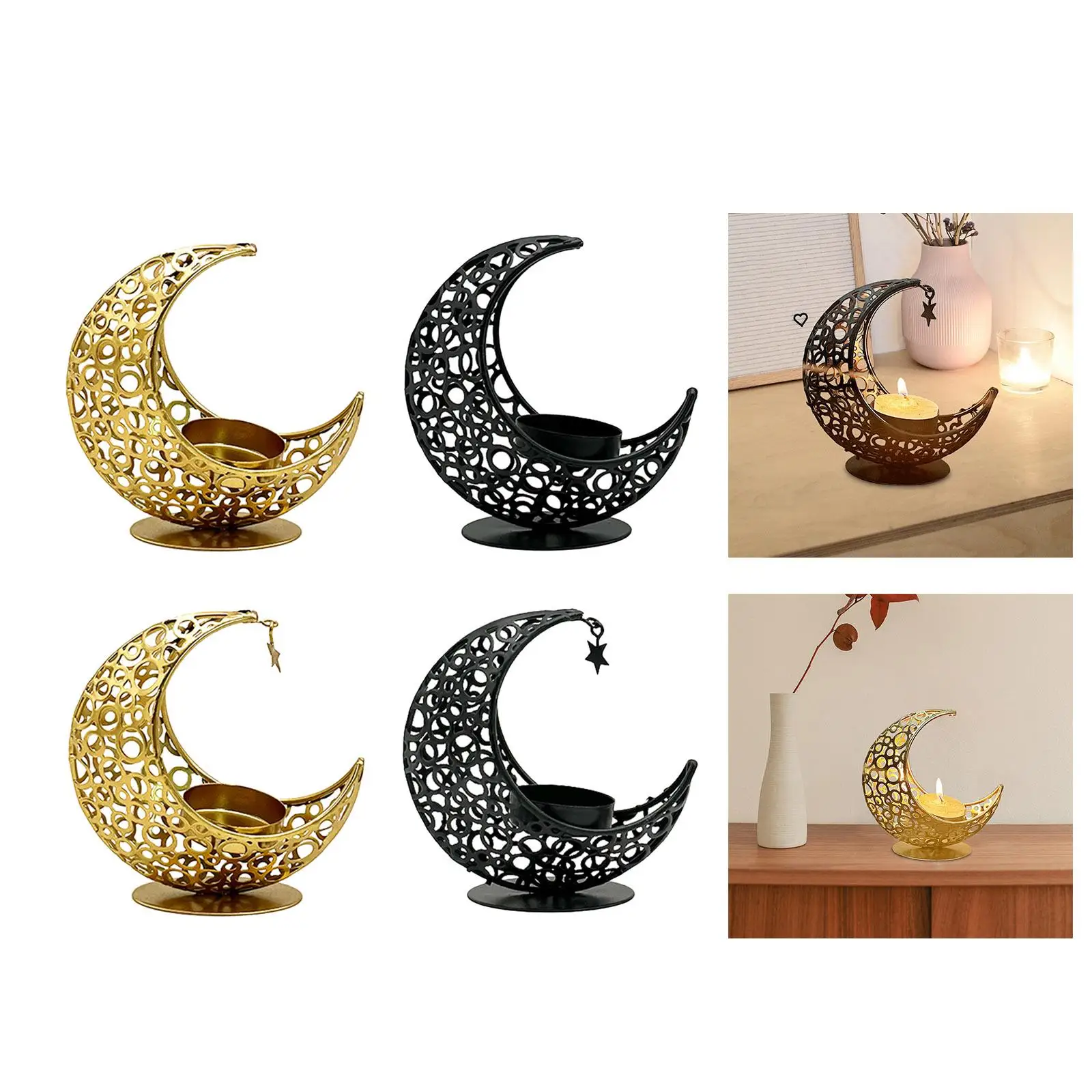 Moon Shaped Candle Holder Candelabrum Metal Candlestick Tea Light Holder Eid Mubarak for Office Festival Party Living Room Hotel