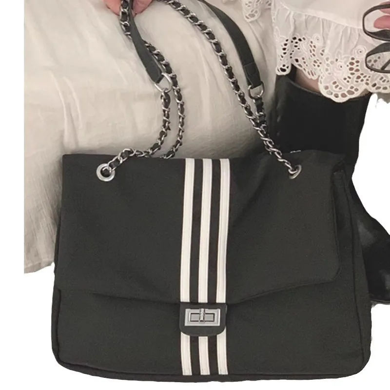 Leisure Canvas Bag for Women 2024 New Trendy Sporty Style Chain Tote Large Capacity Crossbody Wandering Bag сумка женская sac