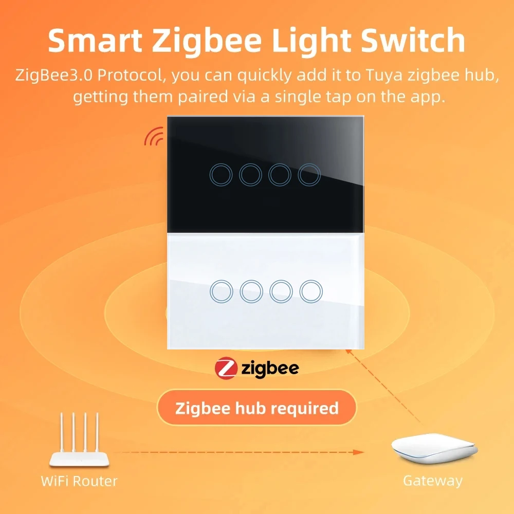 Tuya ZigBee WiFi Smart Light Switch 1 2 3 4 gang 2500W Touch Switch With Neutral Wire Smart Life Control Via Alexa Google Home