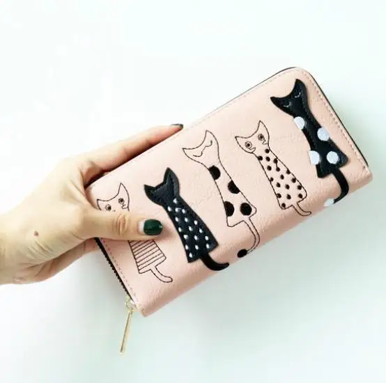 Cute Cat Female Purse Women Wallets for Cards Coin Phone Long Pu Leather Clutches