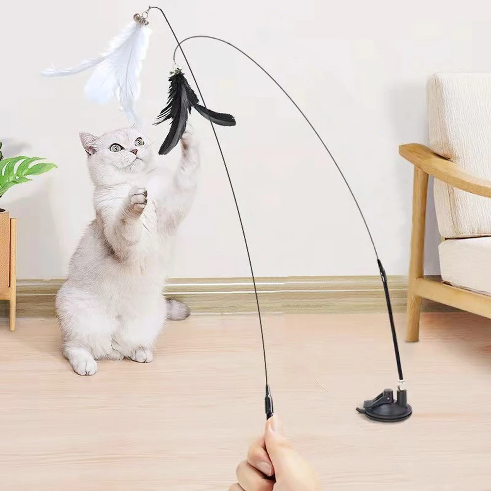 Cat Teaser Wand Dual Head Cat Feather Pole Toy With Fixed Buckle And  Suction Cup Funny Kitten Toys Cats Fishing Pole Toy - AliExpress