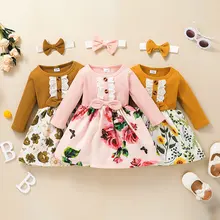 Robes à fleurs décontractées pour bébés filles, tenue de princesse de fête à volants côtelés, épissure à pois