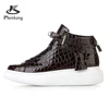 Men Alligator Pattern High Top Sneakers Lock Lace Flats Glossy Real Leather Newest Designer Boots Men‘s Casual Shoes 1