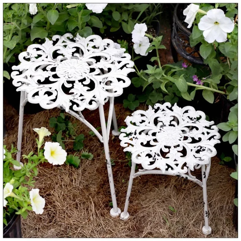European Style Outdoor Flower Rack Iron Do Old Flowerpot Base Hollowed Out Pattern Plant Display Courtyard Floor Storage Shelf