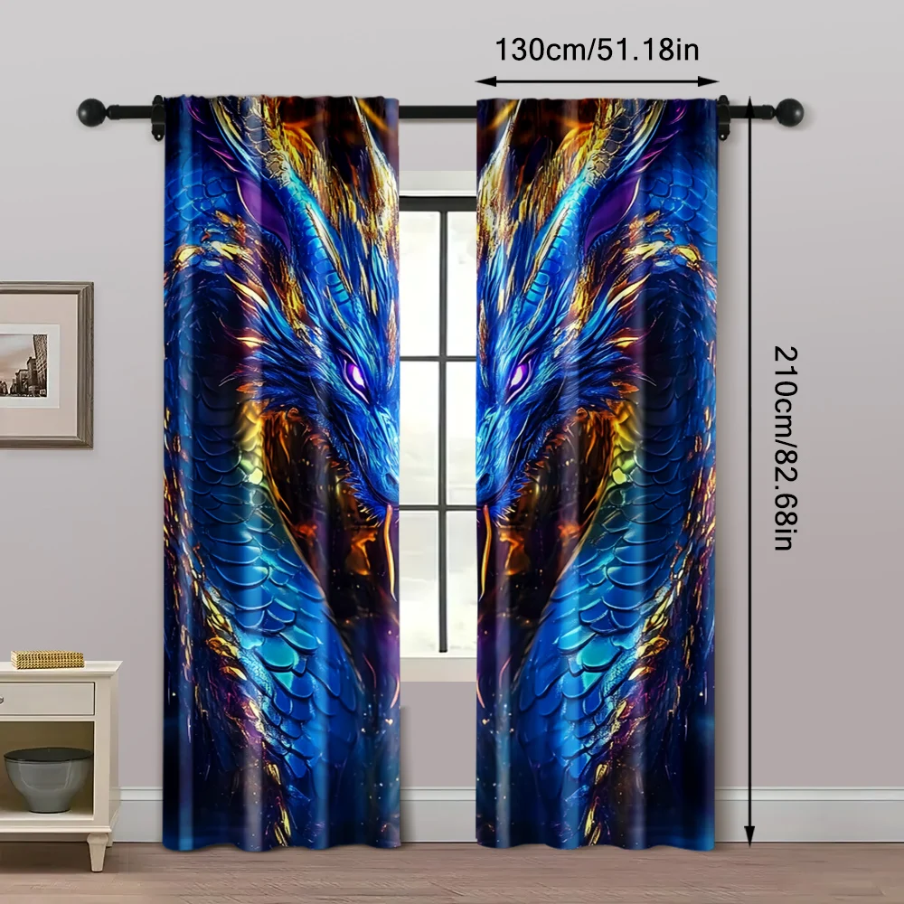 2pc, Scene Curtain Fashion dragon totem print Durable Polyester,Without Electricity Family Party Use for Holiday Parties, Home 5