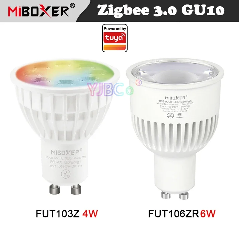 

Miboxer 4W 6W GU10 LED Spotlight Dimmable RGB+CCT Light Bulb Zigbee 3.0 Remote/APP/Voice Control Smart Lamp AC 110-220V 50/60HZ