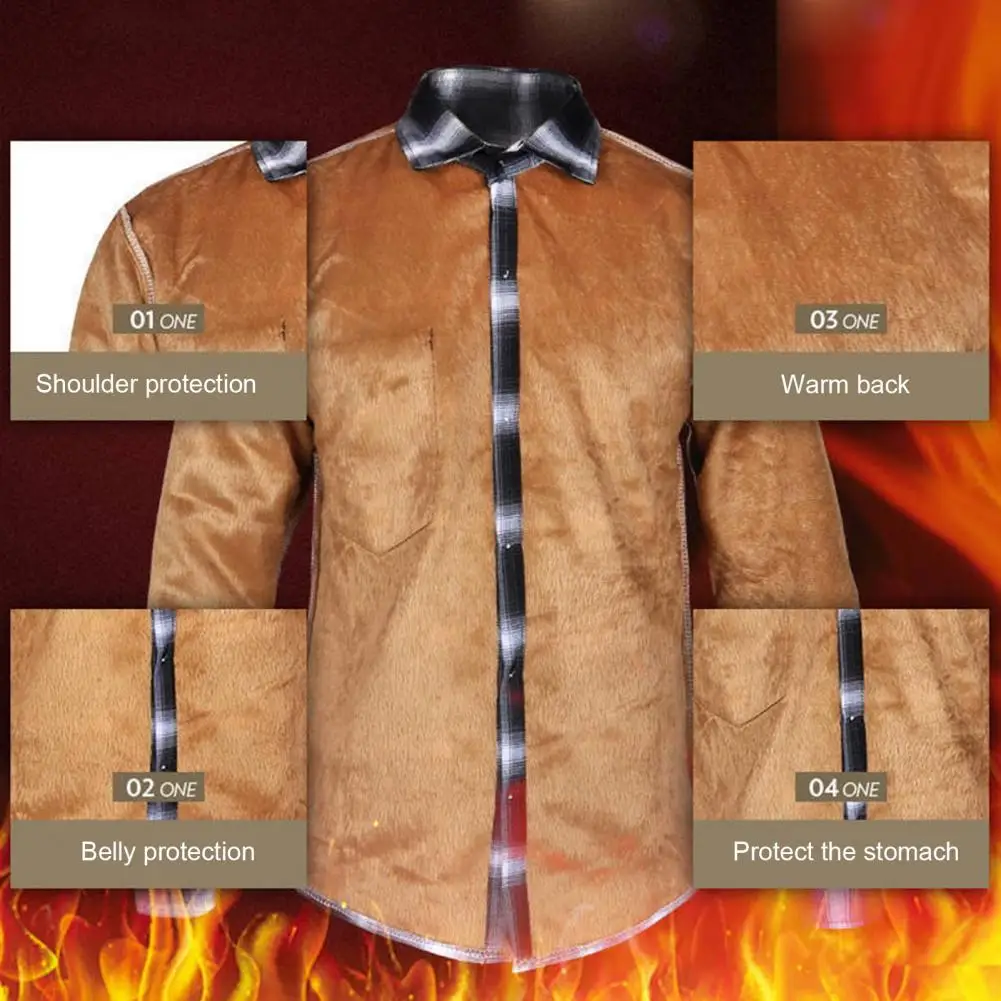 

Long Sleeve Shirt Cozy Plaid Print Cardigan Warm Lapel Men's Shirt with Thick Plush Single-breasted Design for Fall/winter
