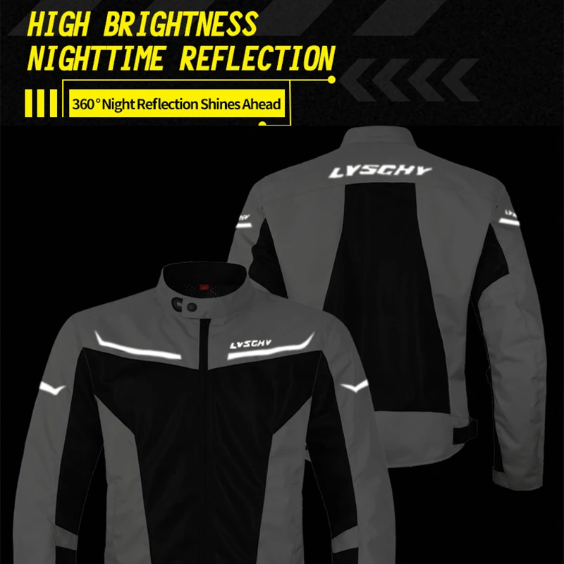 LYSCHY Motorcycle Jacket Summer Mesh Breathable Reflective Motorbike Jacket Men CE Anti-drop Wear-resistant Moto Cycling